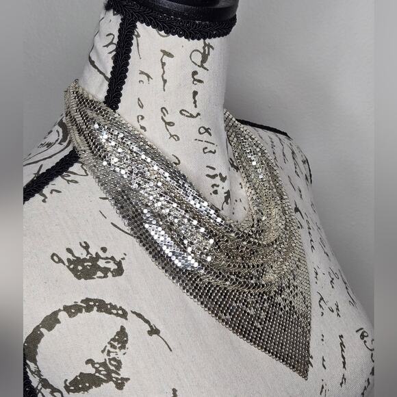 Whiting and Davis Mesh Mates Bib Cowl Necklace Silver - Picture 1 of 6